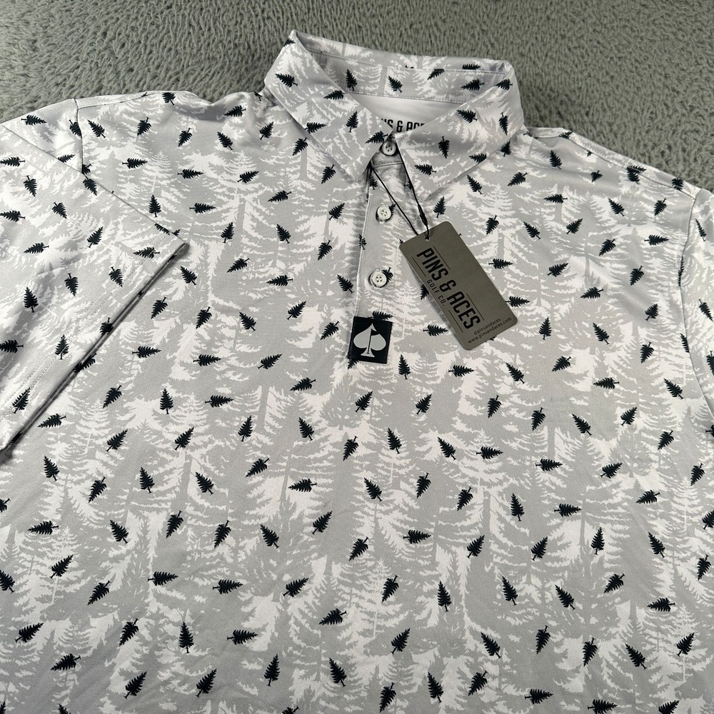 Pins & Aces‎ Polo Shirt Mens XXL Performance Golf Tree Print Moisture Wick NWT